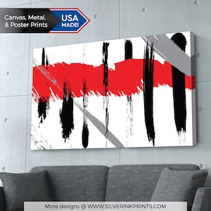 Abstract Art Print | Black White & Red | Modern Art | Large Wall Art | Canvas | Poster | Metal | Frame | Living Room Decor | Home Office Art
