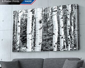 Birch Tree Forest Print: Minimalist Nature Art, Canvas or Metal