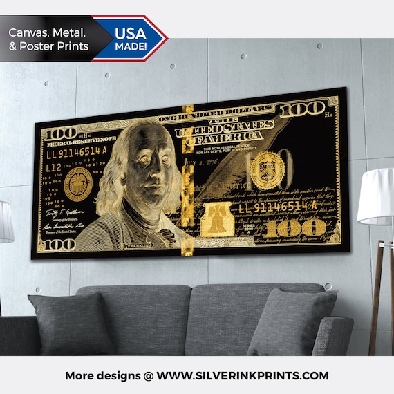 100 Dollar Bill Money Art Black & Gold Entrepreneur Etsy UK