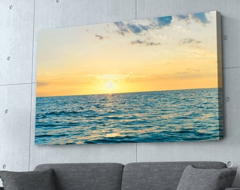 Beach Sunset Canvas Print: Coastal Waves, Nature Wall Art