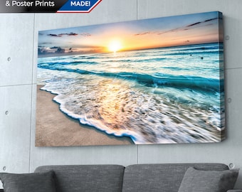 Beach Sunset Canvas Print: Ocean Waves, Coastal Wall Art