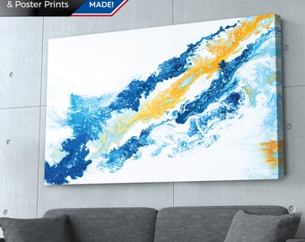 Blue & Gold Abstract Art Print: Modern Home Decor