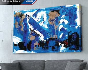 Blue & Black Abstract Art Print: Modern Home Decor