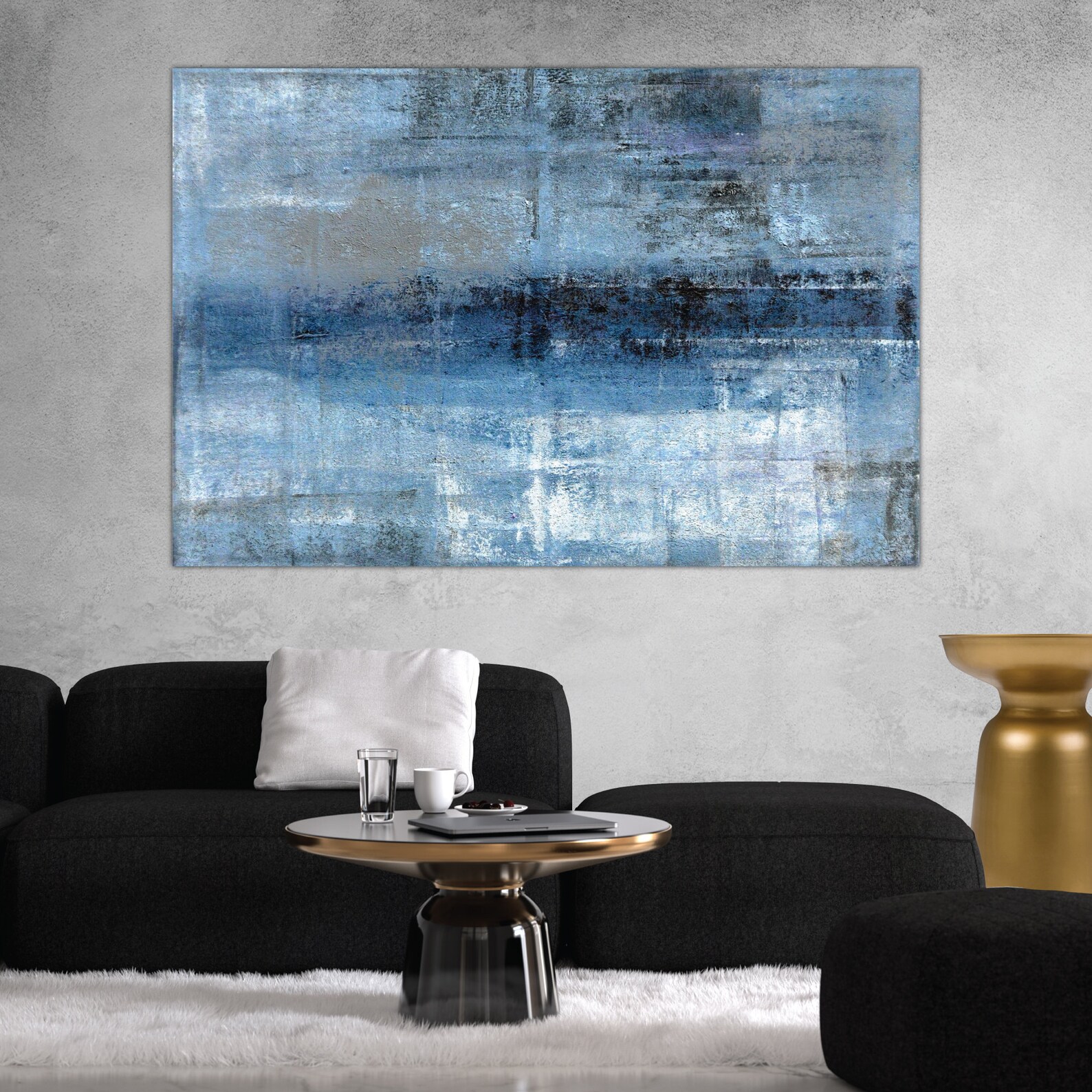 Abstract Art Print Blue & Gray Large Wall Art Canvas - Etsy