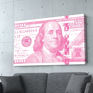 Rosa 100 dólares billete dinero lienzo pared arte impresión / emprendedor / motivacional / arte de pared extra grande / lienzo, metal o cartel / arte de oficina