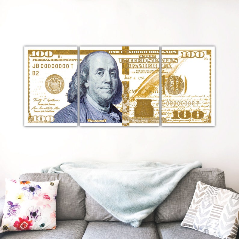 Gold Money Art 100 Dollar Bill Motivational Art Abstract Etsy