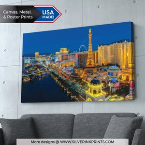 Las Vegas Cityscape Skyline | City Landscape | Horizon | Large Wall Art | Canvas Metal or Poster Print | Living Room Decor | Home Office Art