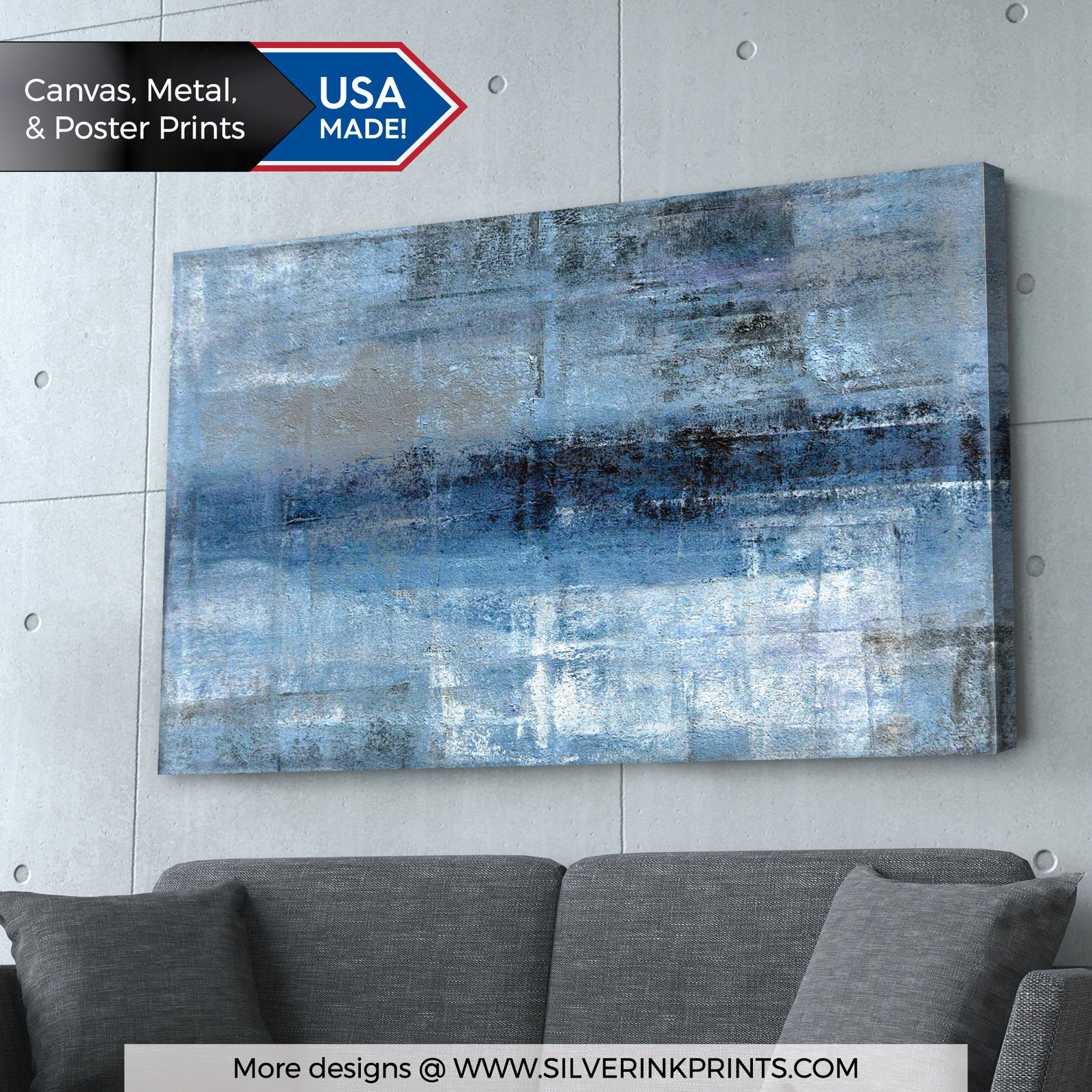 Abstract Art Print Blue & Gray Large Wall Art Canvas - Etsy