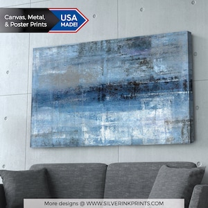 Blue & Gray Abstract Art Print: Modern Living Room Wall Decor