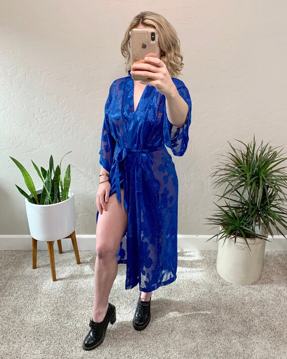 1970/'s Electric Blue /& Black Lace Pin Up Nightgown by Inner Most Pin Up 1980/'s Vintage Lingerie Size Medium Bridal Honeymoon Chemise