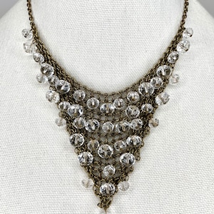 Vintage facettierte Kristall und Messing Mesh Bib Halskette, 16 "One-of-a-kind Fund!