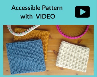 Sand Stitch Cowl, ACCESSIBLE Loom Knitting Pattern with people for low vision, print challenged, screen readers, includes captioned video