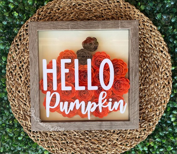 Hello Pumpkin Shadow Box Paper Flower Shadow Box Fall Decor Etsy