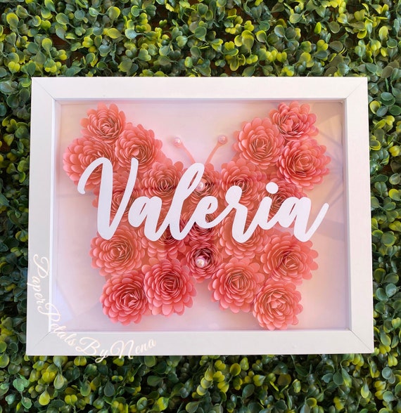 8 X 10 Paper Flower Shadow Box Butterfly Paper Flower Shadow Etsy