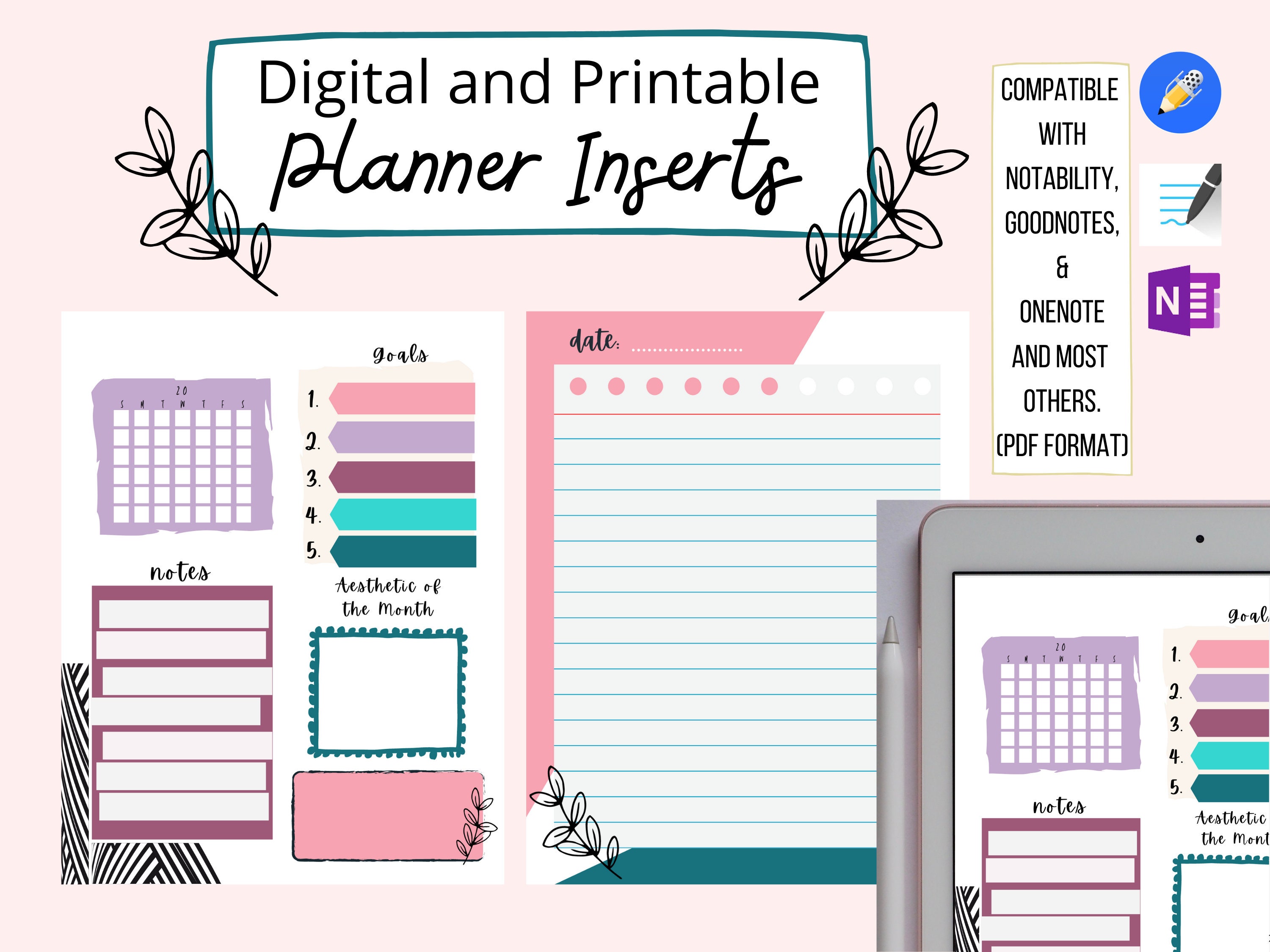 Digital Printable Planner Inserts Digital Notebook Inserts Etsy