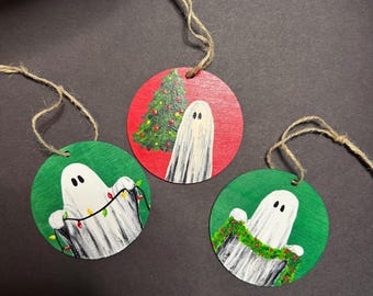 Kerstboomornament handgeschilderd feestelijk spook - spookachtige gotische feestdagen | Cadeaus voor de feestdagen en kousen