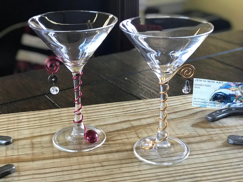 Decorative martini glasses with wire art matching stone and Etsy