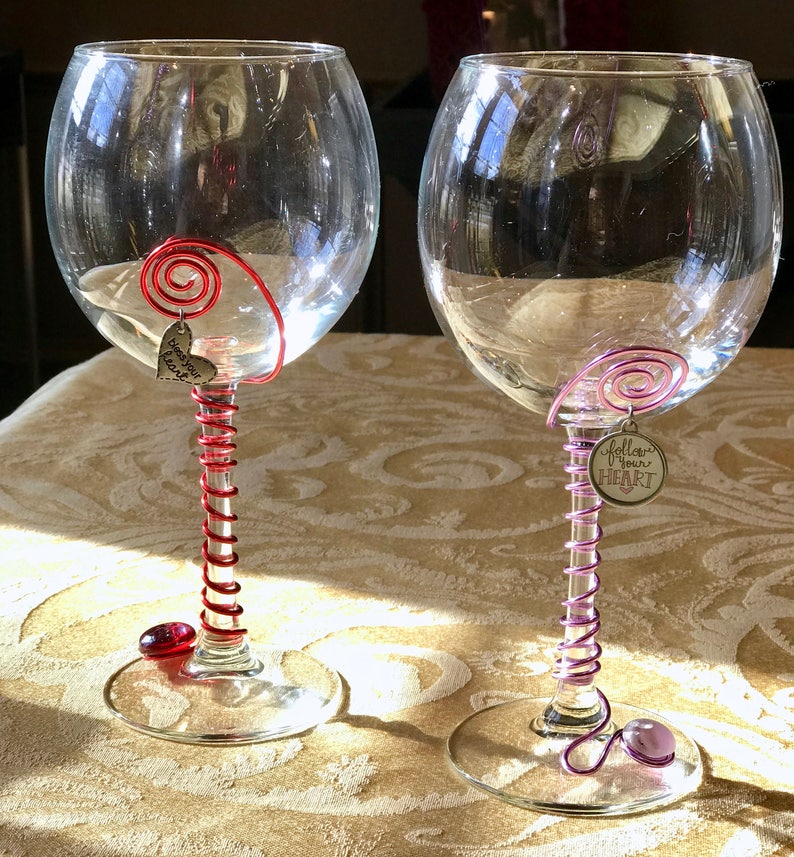 Decorative wine glasses with wire art matching stone and Etsy