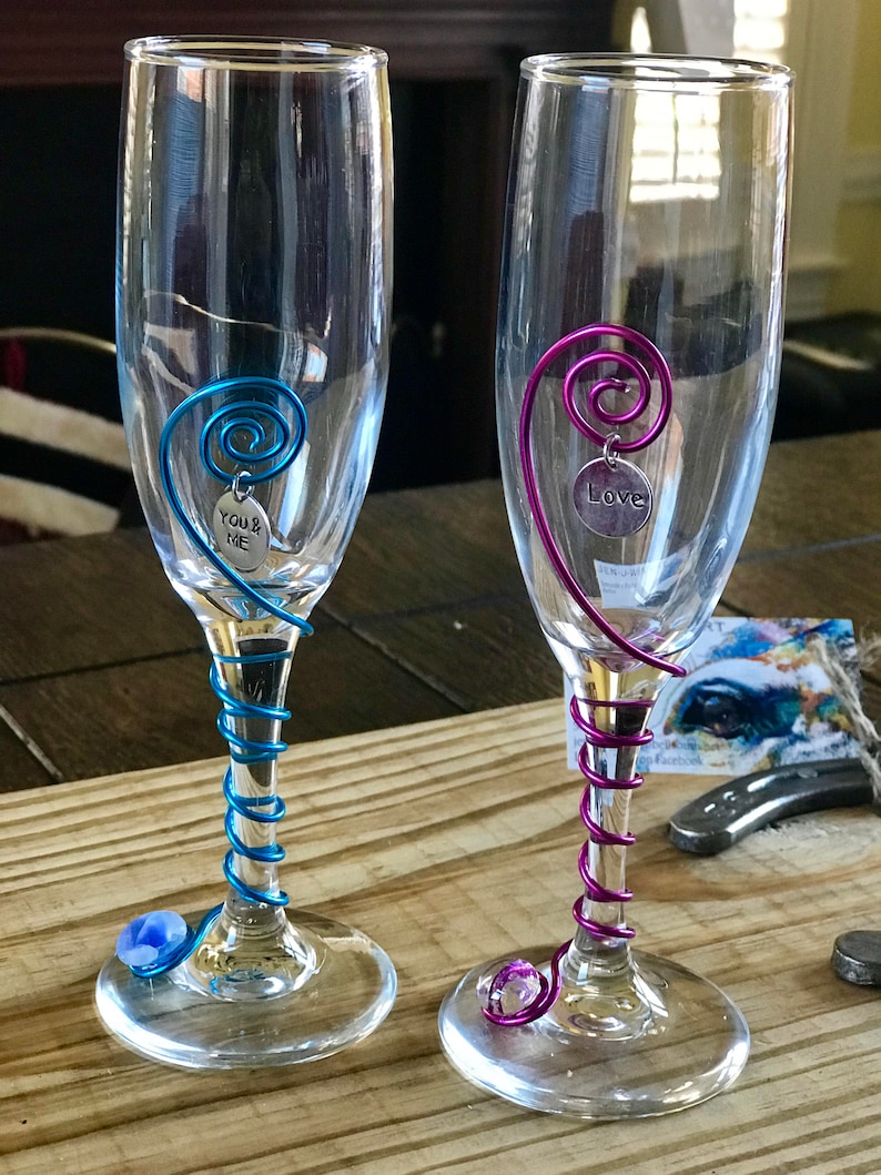 Decorative martini glasses with wire art matching stone and Etsy