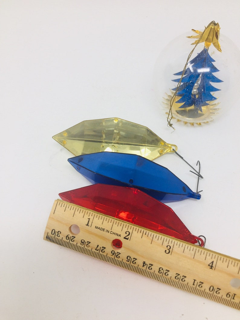 Vintage Christmas Ornaments Gems in Royal Colors And Clear Glass Ornament Diorama Aluminum Foil Set of 4 image 8