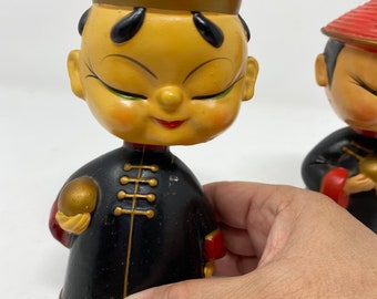 Set of Two Vintage Chinese Bobble Heads Boy/girl Made in