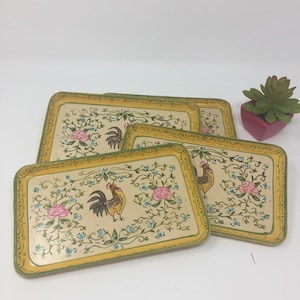 Vintage Wood Rooster Trays Japan