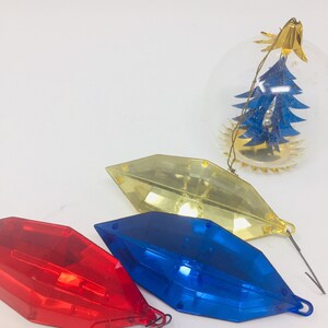 Vintage Christmas Ornaments Gems in Royal Colors And Clear Glass Ornament Diorama Aluminum Foil Set of 4 image 2