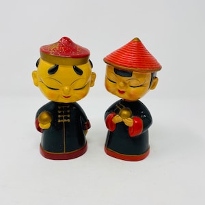 Set of two Vintage Chinese Bobble Heads Boy/Girl Made in Japan