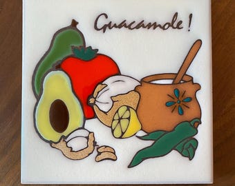Vintage Guacamole Art Tile Trivet, Handcrafted Southwest Decor