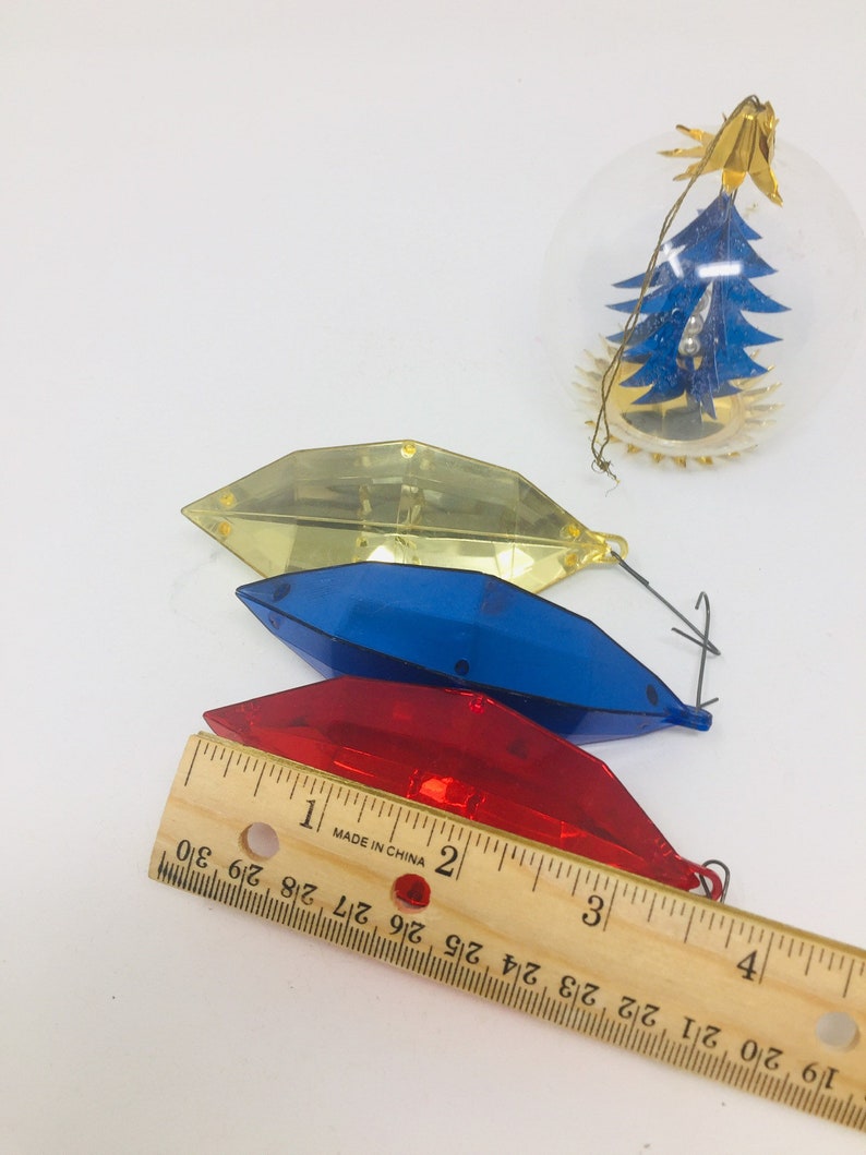 Vintage Christmas Ornaments Gems in Royal Colors And Clear Glass Ornament Diorama Aluminum Foil Set of 4 image 10