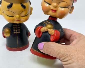 Set of Two Vintage Chinese Bobble Heads Boy/girl Made in