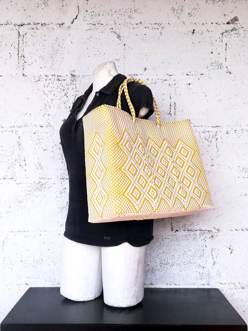 Made in Oaxaca Oaxaca Handwoven Tote LARGE MEXICAN PLASTiC BAG Beach bag Market Bag