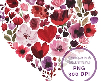 Floral Heart Transparent Background PNG | Valentine 2025 | 300 DPI | For Crafts, Design, and Commercial Use