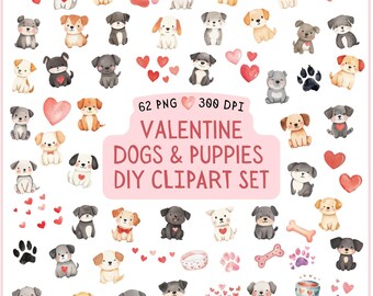 Valentine's Day Dogs & Puppies PNG Clipart Pack | 62 PNGs | 300 DPI | Clip Art for DIY Projects and Wall Art | Commercial Use