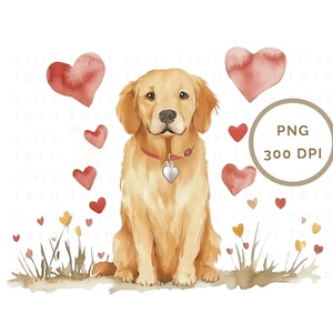 Ich liebe meinen Golden Retriever Art - Hochwertige PNG & PDF für DIY Word - Süßer Hund Valentinstag und Wandkunst | Kommerzielle Nutzung