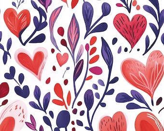 Hearts and Botanicals Seamless Pattern PNG | 300 DPI | Commercial Use Included |  Crafting and Design Projects