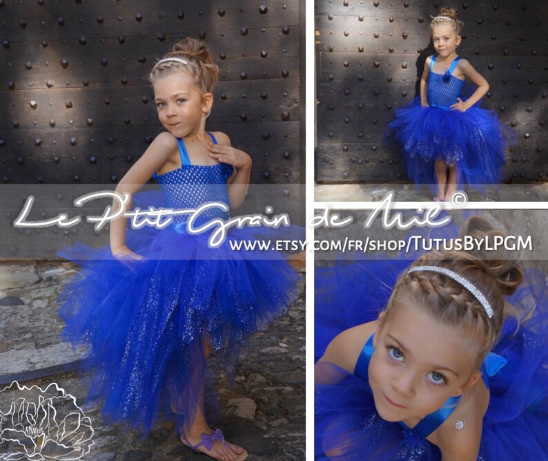 Robe De Demoiselle Dhonneur Enfant Bleu Roi Robe Tutu Cérémonie Fille Asymétrique Bleu Roy à Paillettes Mariage Noël 2 3 4 5 6 7 8 10 Ans