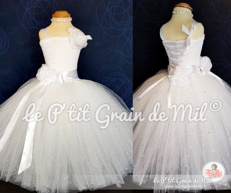 Robe Tutu Longue Princesse Blanche à Paillettes Pour Petite Fille Baptême Mariage Demoiselle Dhonneur Noël Anniversaire 3 4 5 6 7 8 Ans