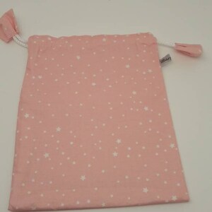 Sac étanche pour affaires mouillées, maillot de bain, produits solaires, en coton enduit imperméable,  petites étoiles blanchessur fond rose
