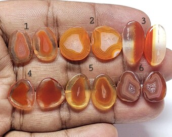 Red Botswana Agate Gemstone Pair: Smooth Slice Designer Stone