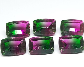Wassermelonen-Turmalinquarz Doublette: Facettierte Rechteckige Edelsteine (10x14x6 mm)