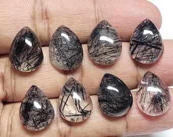 Pear Black Rutile Quartz Cabochon: Designer Loose Gemstone