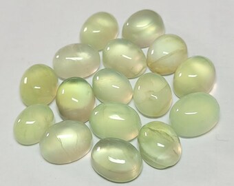 5 AAA Prehnite Gemstone Cabochons: Oval Back Flat Loose Stones