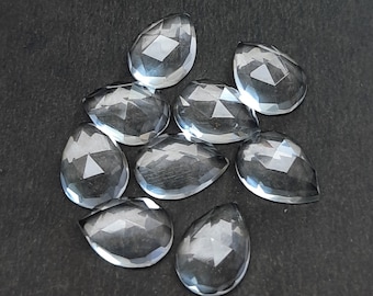 5 pecs lot, clear quartz gemstone, faceted clear quartz rose cut cabochon back flat, shape pear, high quality loose gemstone