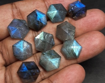 2 AAA Labradorite Gemstones: Faceted Hexagon Cabochons