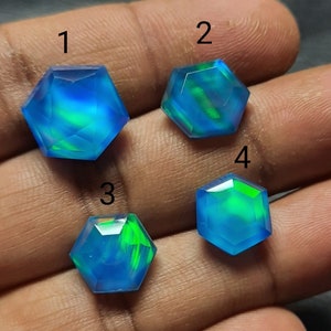 1 Torten, Aurora Opal Doublette Quarz Edelstein, Form Hexagon Cabochons Rosenschliff, Aurora Opal hohe Qualität, Rückseite flach, loser Edelstein,