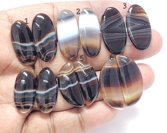 Black Botswana Agate Cabochon Pair: Designer Gemstone, AAA Quality