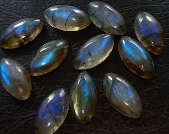 Labradorite Gemstone Lot: Blue Flashy Marquise Cabochons, AAA Quality