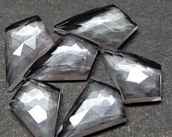 Kite Shaped Clear Quartz Cabochons: Faceted Rose Cut Gemstones, 5 Piece Lot