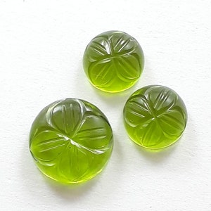 3 pecs set, peridot quartz gemstone, carving cabochon, round shape, size 12 to 9 mm approx, carved, high quality, loose gemstone. 10. cts